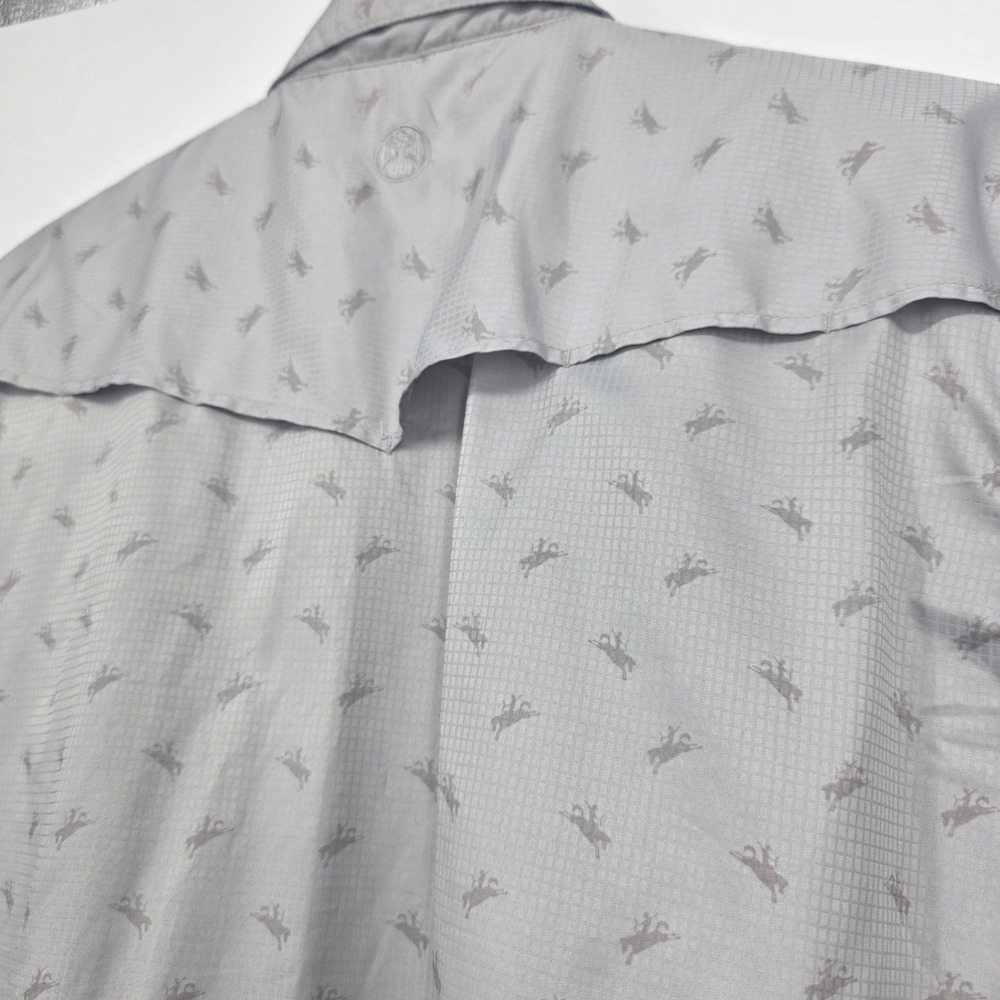 Hooey Habitat Mens Grey Bronc Rider Print Short Sleeve Western Pearl Snap Shirt - Picture 6 of 9